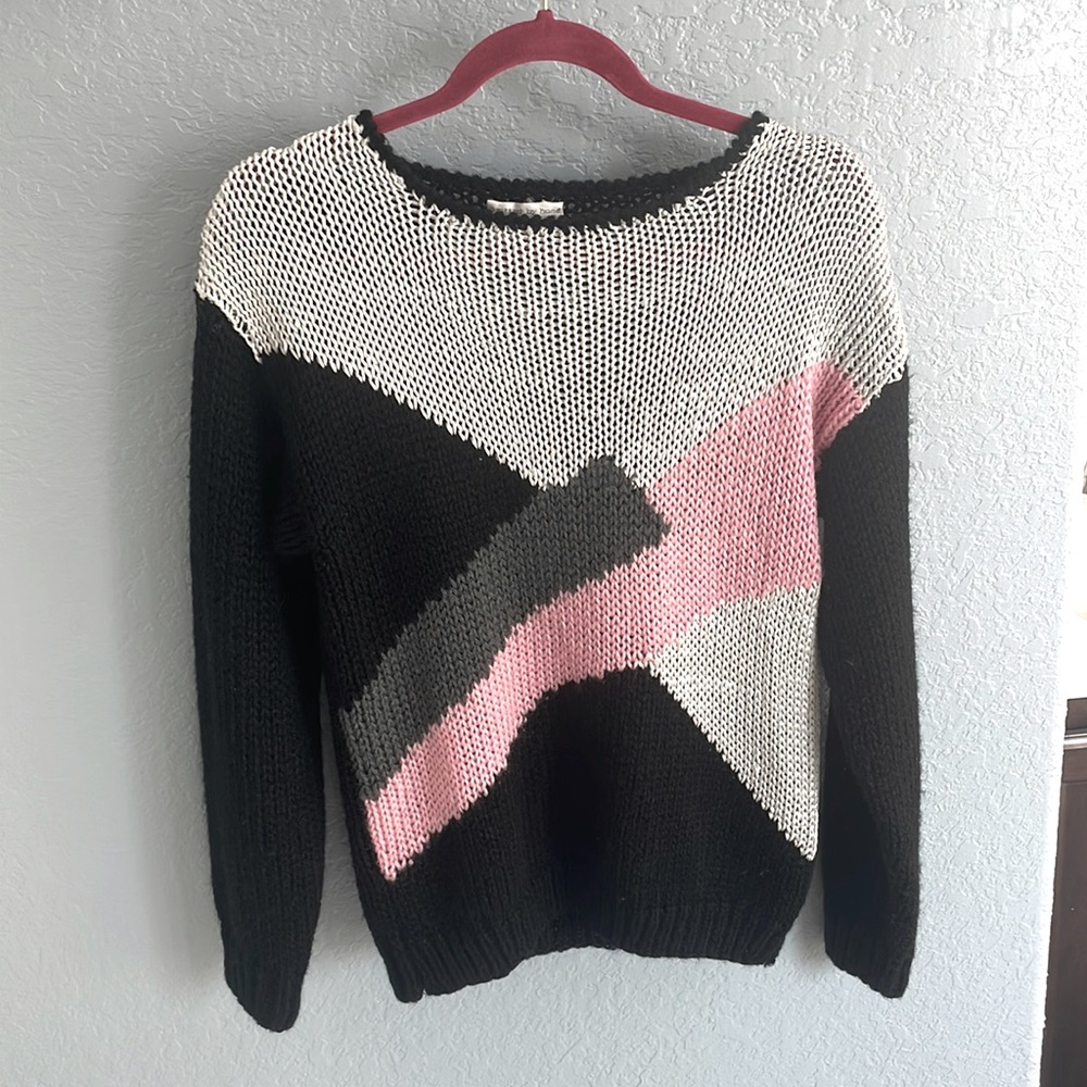 Vintage 80’s Rave Colorblock Knit Sweater Large
